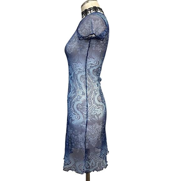 Amy Byer Vintage 90s USA Sheer Hippie Boho Fairy Lettuce Hem Short Sleeve Dress - Picture 9 of 12